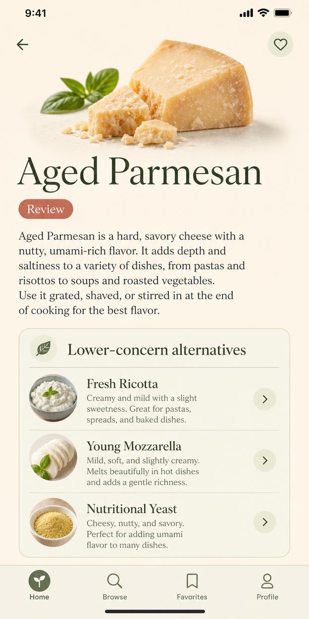Ingredient Details screen of the HistaMate app