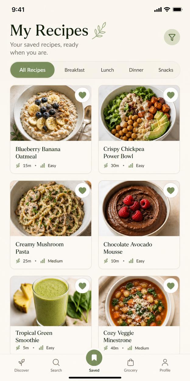 Saved Recipes screen of the HistaMate app